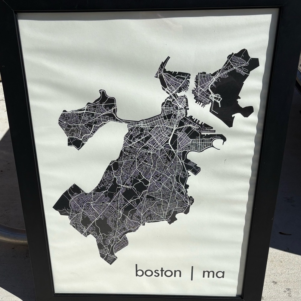 Boston Map Art Print in Black and White by Mr. City Printing
